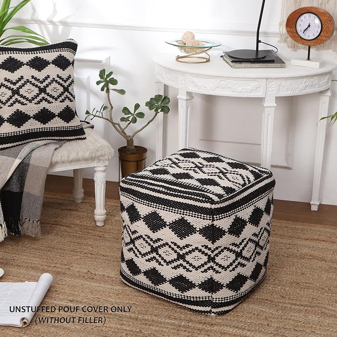 REDEARTH · UNSTUFFED Pouf Ottoman Cover Textured Cube Bean Bag Pouffe Footrest - Image 2