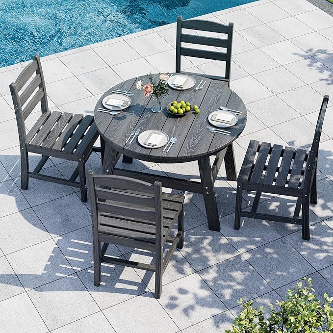 5 Piece Round Outdoor Dining Set, Relaxing HDPE Outdoor Table and Chairs by Unknown