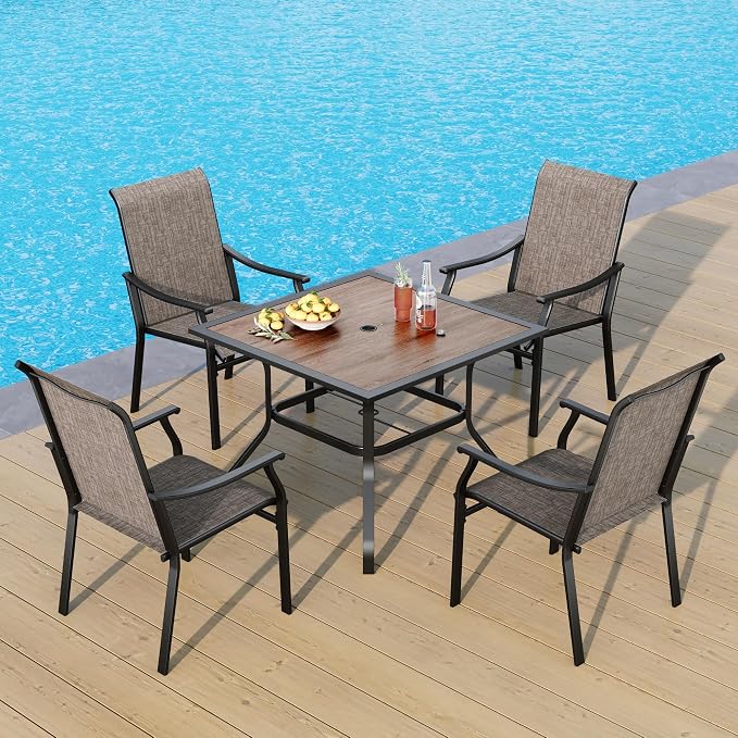 PHI VILLA 5 pcs Patio Dining Table and Chairs, Textilene Dining Chairs Sturdy by PHIVILLAThepioneerofcomfortablehouseholdsupplies