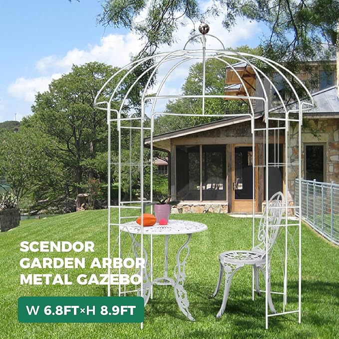 Birdcage Shape Garden Arches Arbors, Metal Gazebo White Enduring Iron Trellis - Image 7