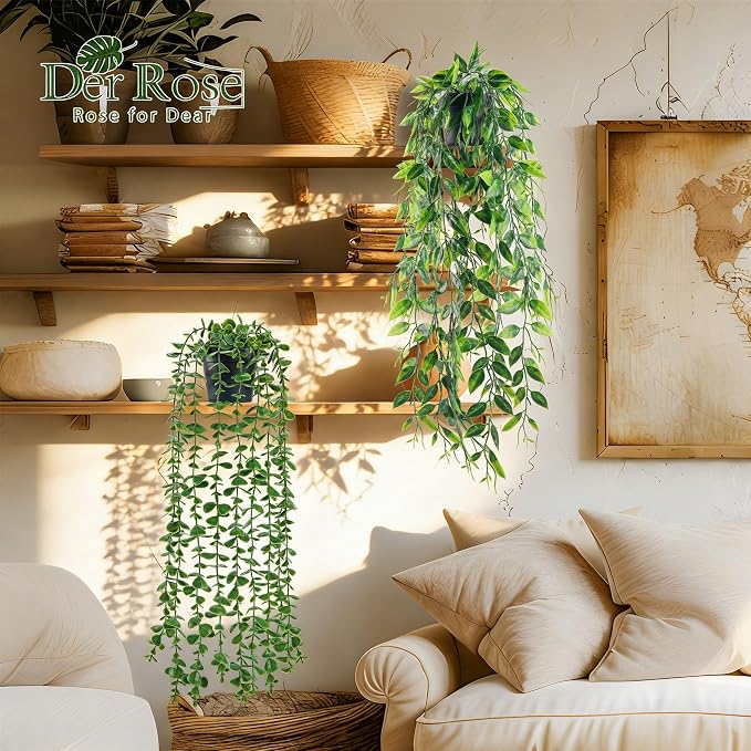Der Rose 8Pcs Fake Plants Hanging Artificial Ivy Vine Faux Eucalyptus Hanging - Image 2
