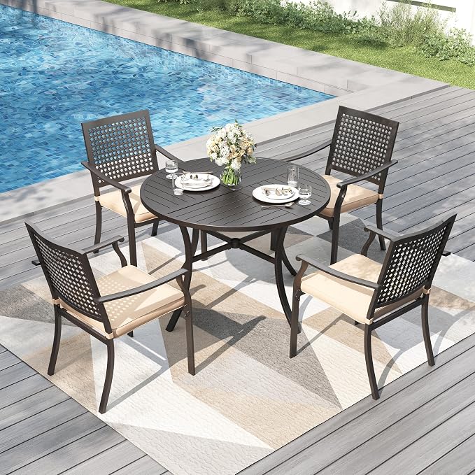 PHI VILLA 5 Pieces Outdoor Round Dining Set - Image 2