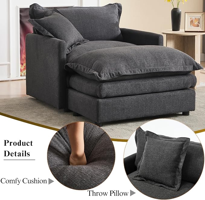 Oversized Chair with Ottoman Upholstered Comfy Single Sofa Chaise Lounge Chair - Image 4