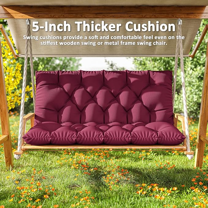 Porch Swing Cushion with Backrest 2-3 Seater Outdoor Bench Cushions Waterproof - Image 6