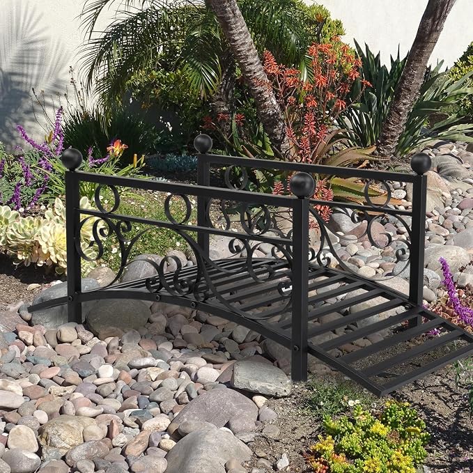 Garden Bridge Iron Yard Arch Path Bridge, Ourdoor Decorative Black Iron Foot - Image 8