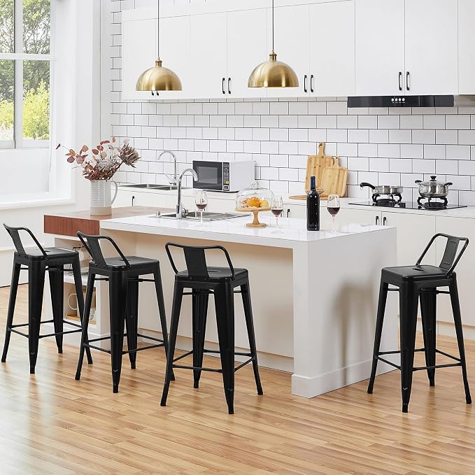Yaheetech Bar Stools Set of 4, Metal Counter Height Chairs, 26 Inch Industrial - Image 2