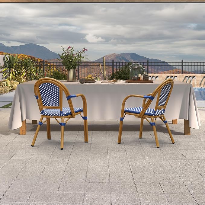 PURPLE LEAF French Bistro Armchairs Set of 4 Hand-Woven Wicker Rattan - Image 3