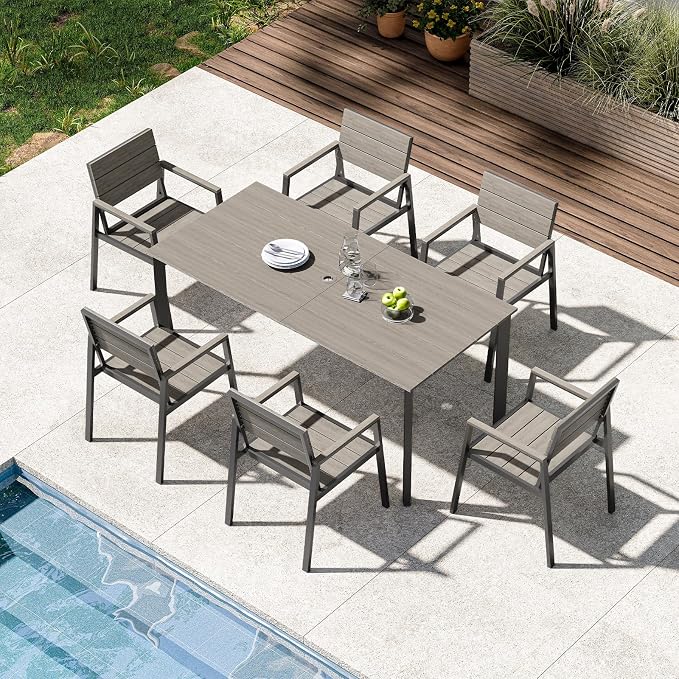 Outdoor Patio Dining Set for 6, Aluminum 7 Piece HDPS Patio Table and Chairs Set by ComfCove