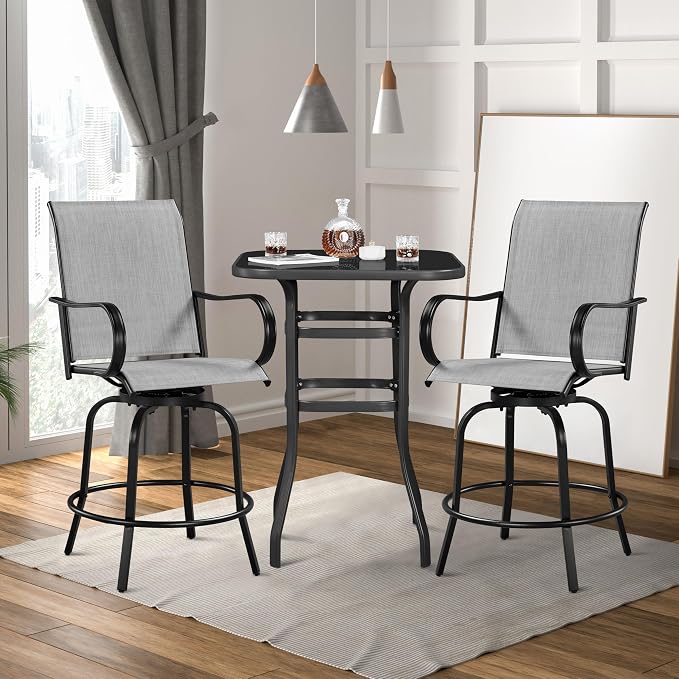 Yaheetech Patio Swivel Barstools Outdoor Chairs Set of 6, High Bistro Stools - Image 2