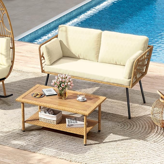 DWVO 2 Pieces Patio Furniture Set, All-Weather Wicker Rattan Loveseat - Image 2