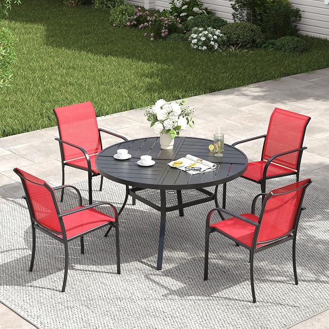 VICLLAX Patio Table and Chair Set of 4, All Weather Metal Round Outdoor Dining by HOME