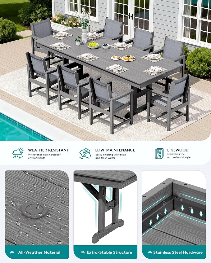 SERWALL 9 Piece Outdoor Dining Set - Image 4