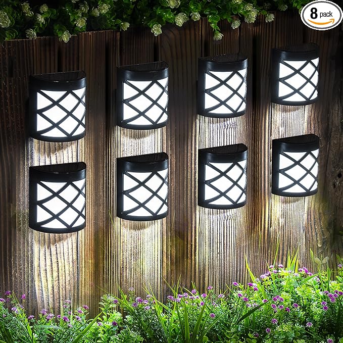 GIGALUMI 8 Pack Solar Fence Light Cold White Porch Solar Powered Decor Outdoor by GIGALUMI