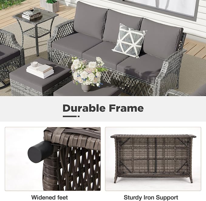 HOMREST 6 Piece Patio Furniture Set, Wicker Outdoor Conversation Sofa Set - Image 7