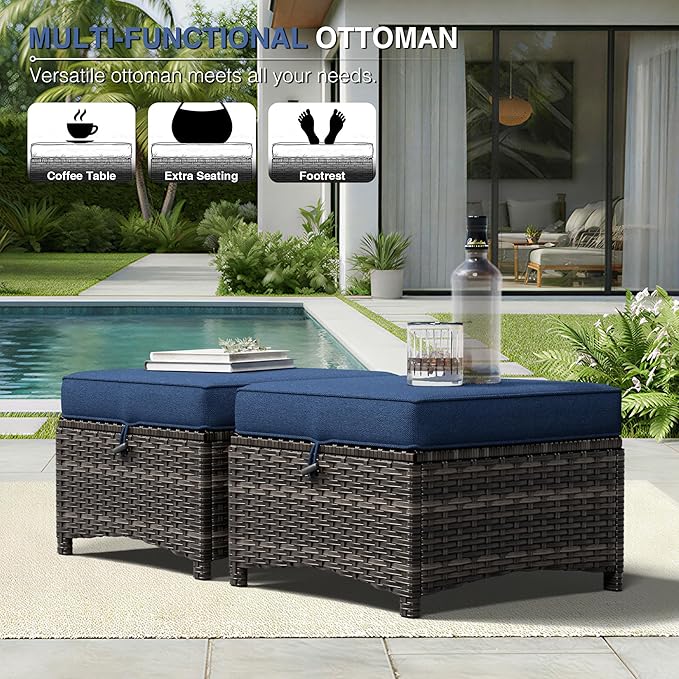 Joyside Outdoor Ottoman Set of 2, Patio Large Ottoman Foot Rest - Image 5