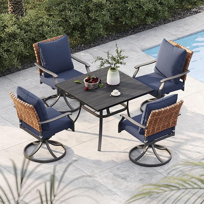 Grand patio 5-Piece Outdoor Dining Set, 4 Leather-Look Wicker Swivel Blue Patio by GrandPatio