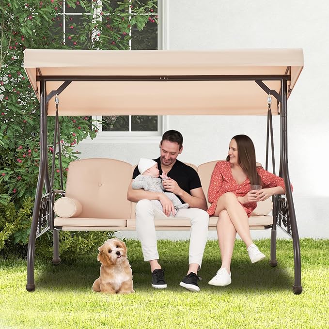 GYUTEI 3-Seat Patio Swing with Canopy, Outdoor Porch Swing with 1.5" Upgraded - Image 8