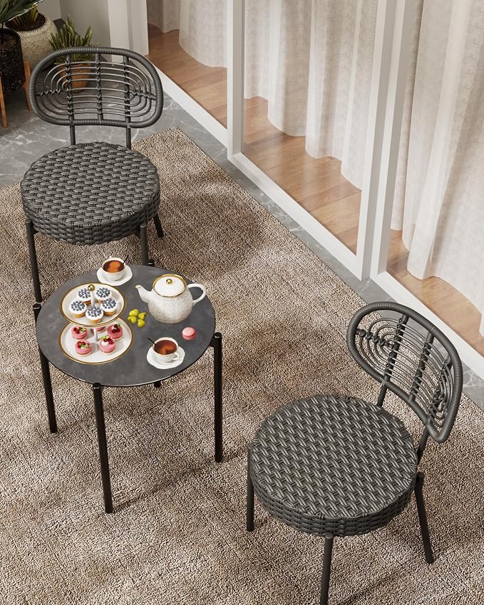 GarveeLife 3 Piece Wicker Patio Bistro Furniture Set, Outdoor Dining Chairs - Image 4