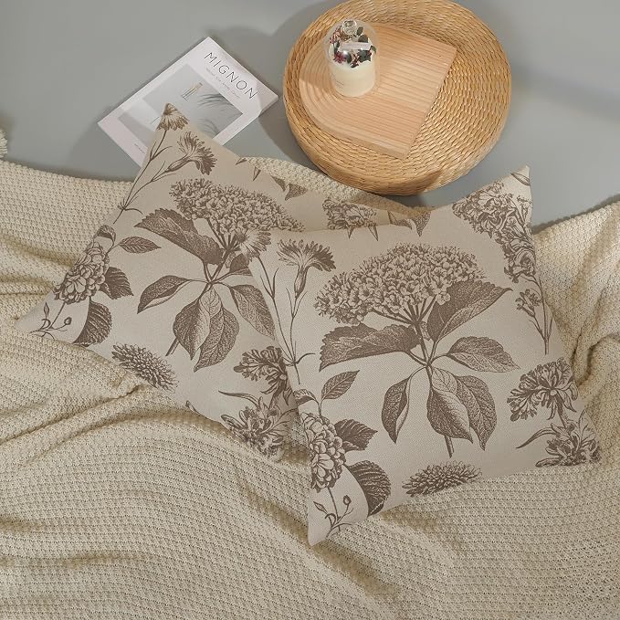 Vintage Brown Pillow Covers 20x20 Inch 2 Pcs Boho Beige Floral Decor Throw - Image 5
