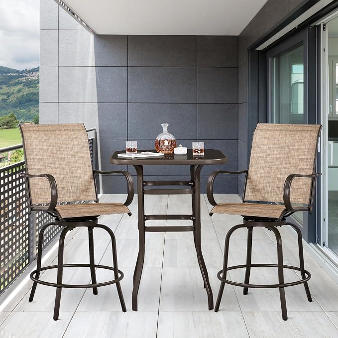 Yaheetech Patio Swivel Barstools Outdoor Chairs Set of 2, High Bistro Stools - Image 9