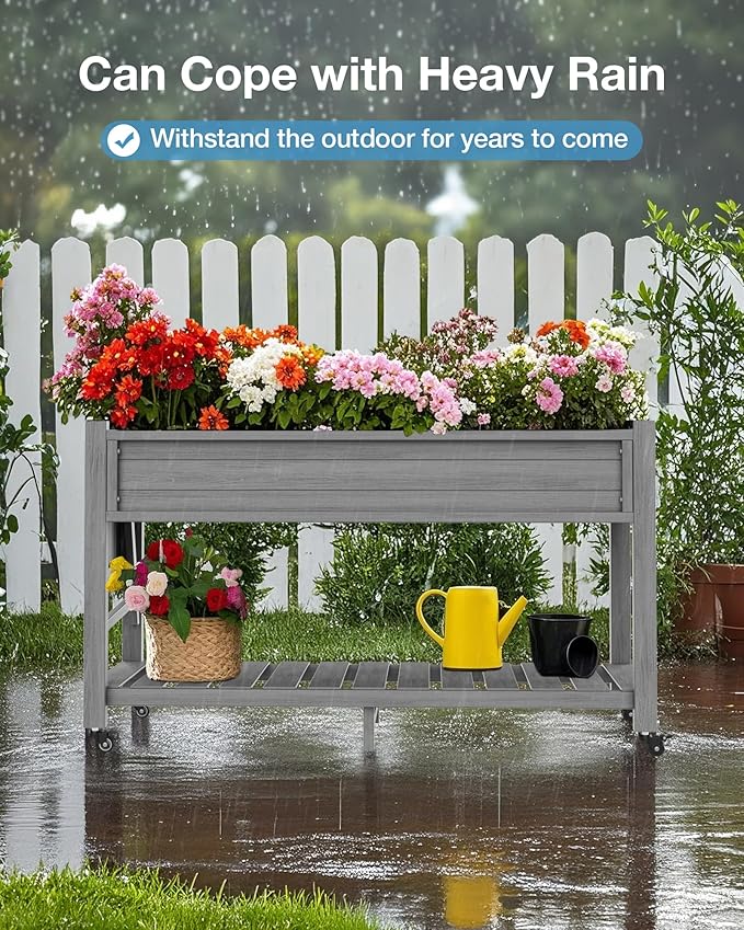 YEFU Raised Garden Bed with Legs: 57x18x30in Elevated Poly Planter with Wheels - Image 4