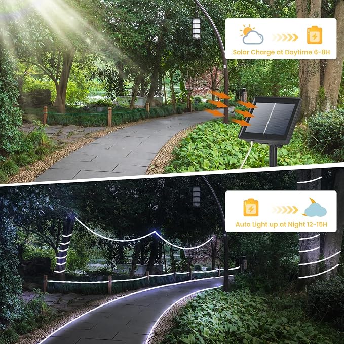 200 LED Solar Rope Lights Outdoor, 66FT Solar String Lights Indoor Waterproof - Image 2