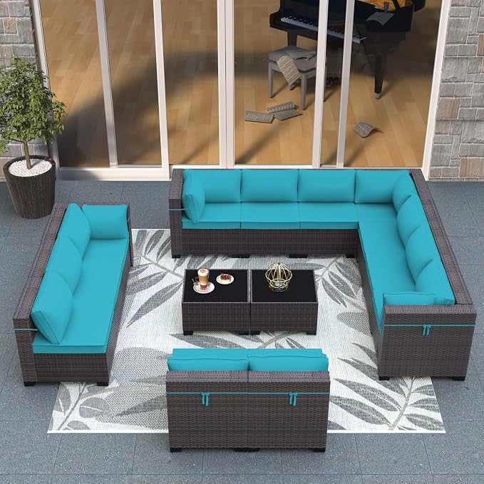 Outdoor Patio Furniture Set, 14 Pieces Outdoor Sectional Furniture Patio Sofa - Image 9