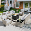 11 Pieces Outdoor Patio Furniture Set, Rattan Wicker Sectional Swivel Rocker by CAODOCPatioFurniture