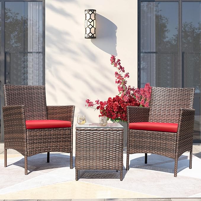 Greesum 3 Pieces Patio Furniture Sets Outdoor PE Rattan Wicker Chairs - Image 3