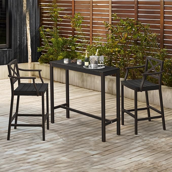 Outdoor Bar Stools Set of 2, 26 Inch Black HDPS Top and Bronze Leg Patio - Image 5