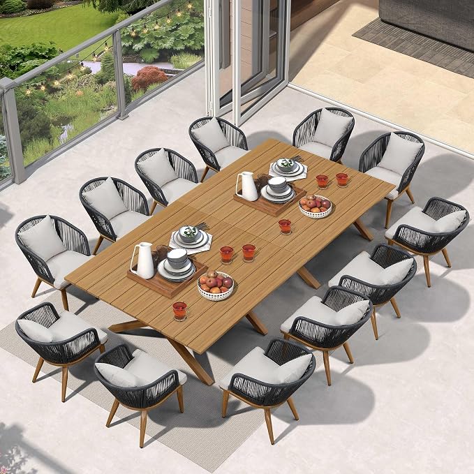 PURPLE LEAF 14 Pieces Patio Dining Set Wicker Outdoor Furniture Oversize by PURPLELEAF