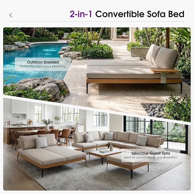PURPLE LEAF Outdoor Daybed Patio Loveseat Sofa 2-Person Aluminum Chaise Lounge - Image 3