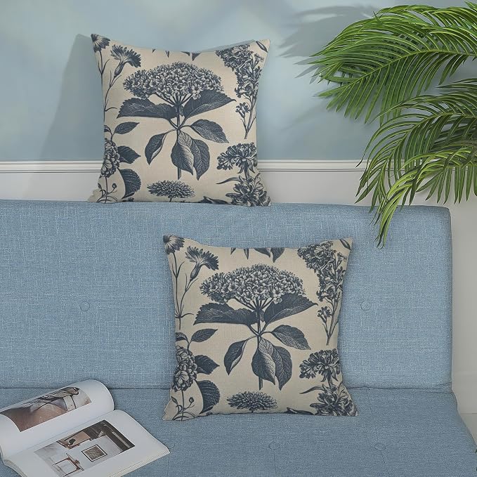Navy Blue Pillow Covers 20x20 Inch 2 Pcs Boho Vintage Floral Decor Throw - Image 3