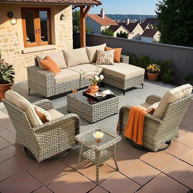 HOOOWOOO Outdoor Sectional Furniture Set, 8 Pieces Wicker Patio Conversation by DesignforBetterLife