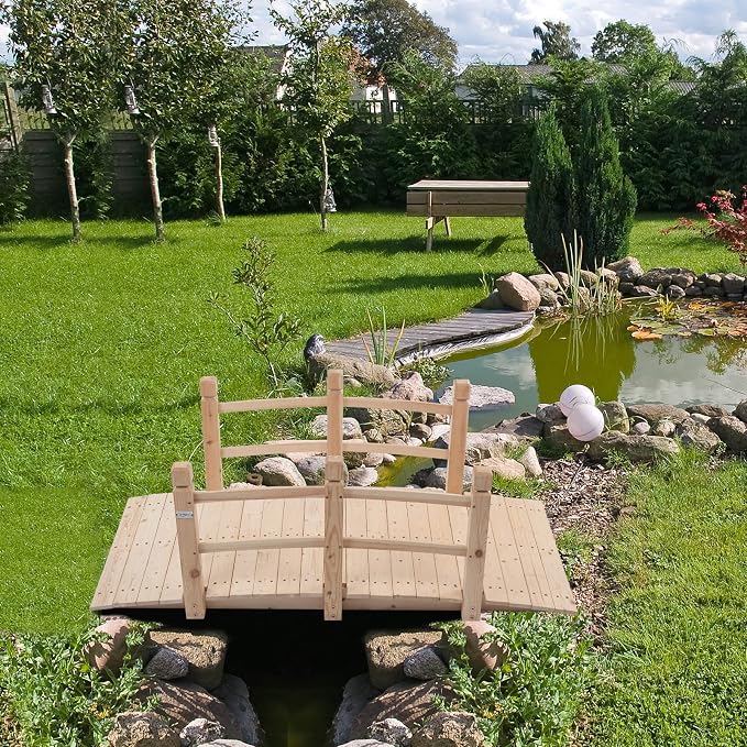 VINGLI 5 ft Garden Bridge, Classic Wooden Arch - Image 4