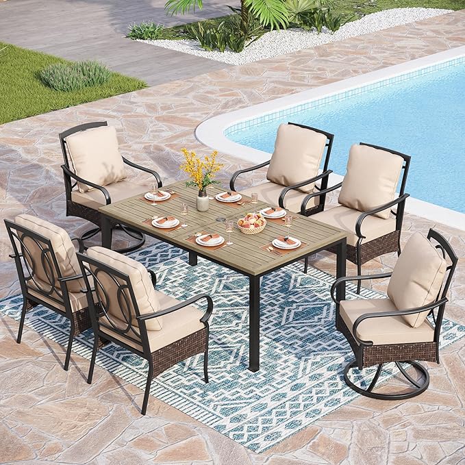 PHI VILLA 7-Piece Outdoor Dining Set, Heavy Duty Patio Table and Chairs Set by PHIVILLAThepioneerofcomfortablehouseholdsupplies