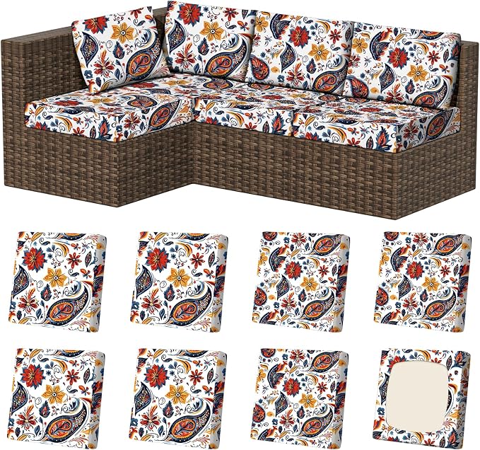8Pcs Square Small Stretch Patio Cushion Covers, Couch & Sofa Replacement by VORSHAPE