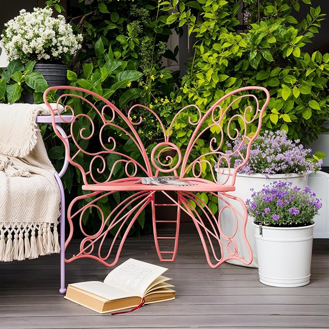 49 Inch Outdoor Bench, Weatherproof Butterfly Front Porch Benches - Image 4
