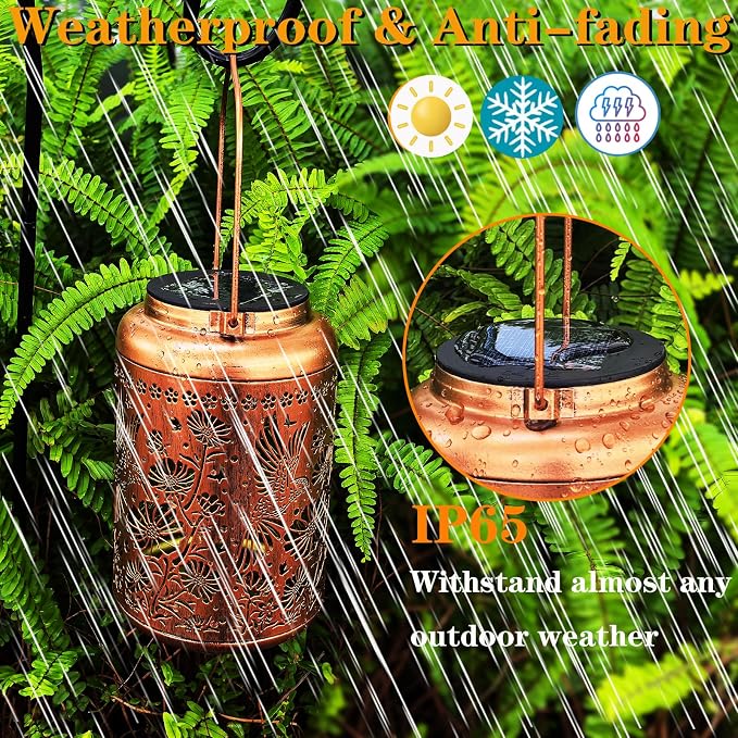 Solar Lanterns Outdoor Waterproof, Hummingbird & Gesang Flower Lights, Metal - Image 3
