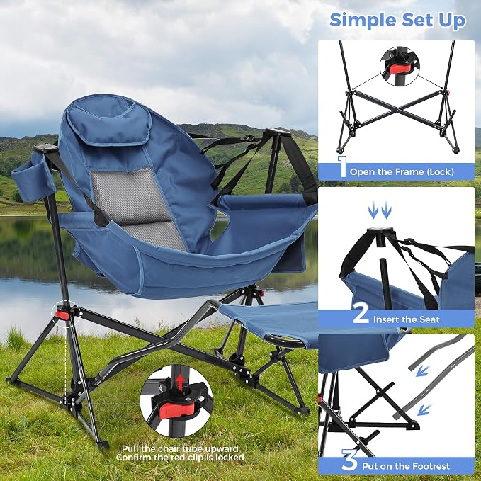Ainfox Hammock Chair with Footrest, Oversized Swinging Portable Folding Camping - Image 5