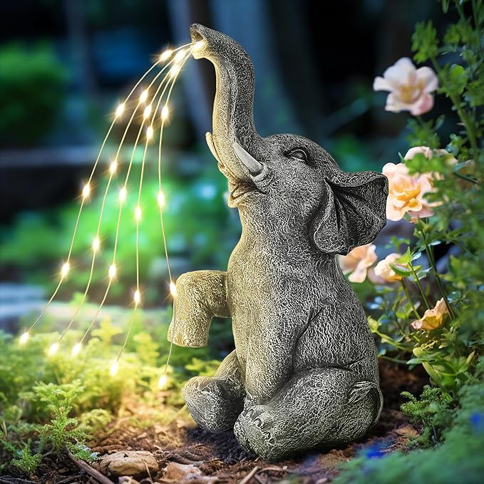 GIGALUMI Solar Garden Decor Watering Elephant Statues Outdoor, Birthday Gifts by GIGALUMI