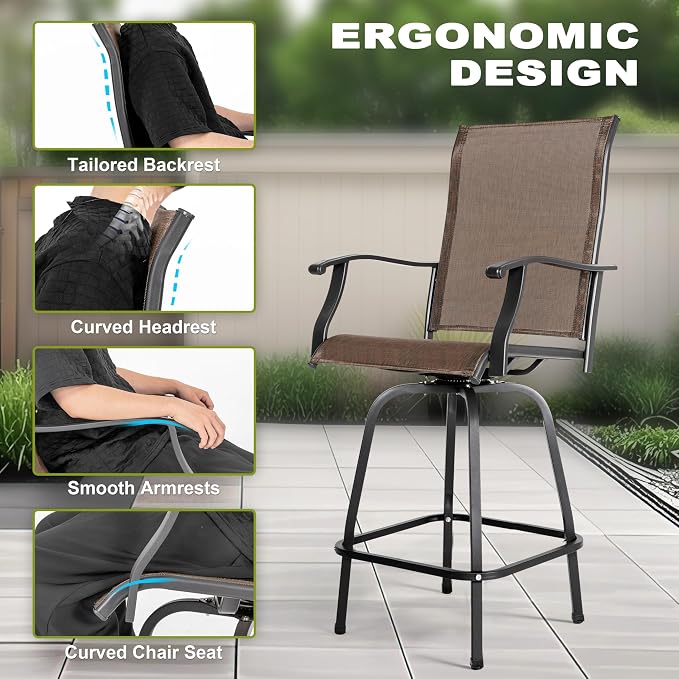 NUU GARDEN 5 Piece Outdoor Swivel Bar Set, All Weather Patio High Bar Stool - Image 9