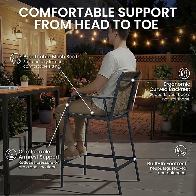 Crestlive Outdoor Bar Stools Set of 2, 500 lb Capacity Metal Patio Bar Chairs - Image 7