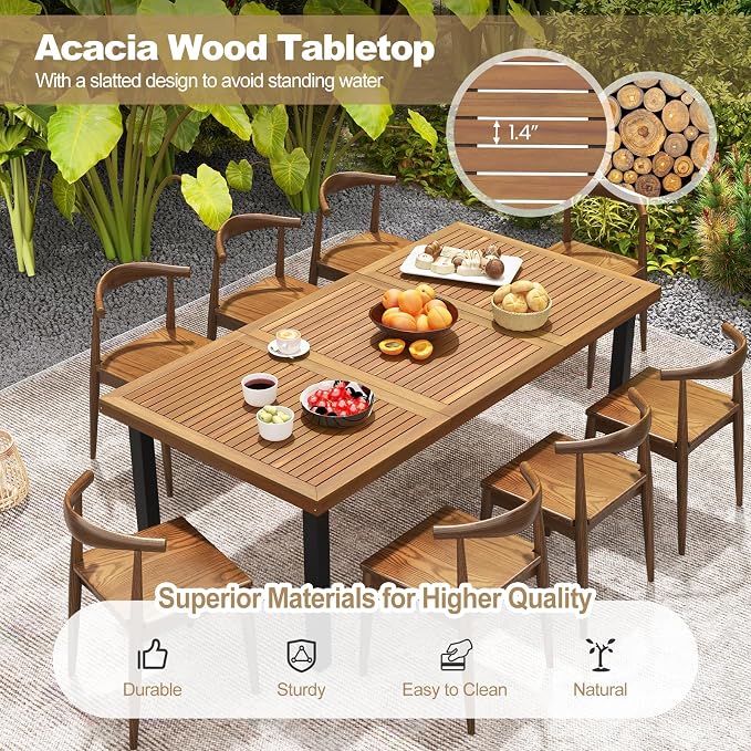Tangkula 79" Acacia Wood Patio Dining Table - Image 3