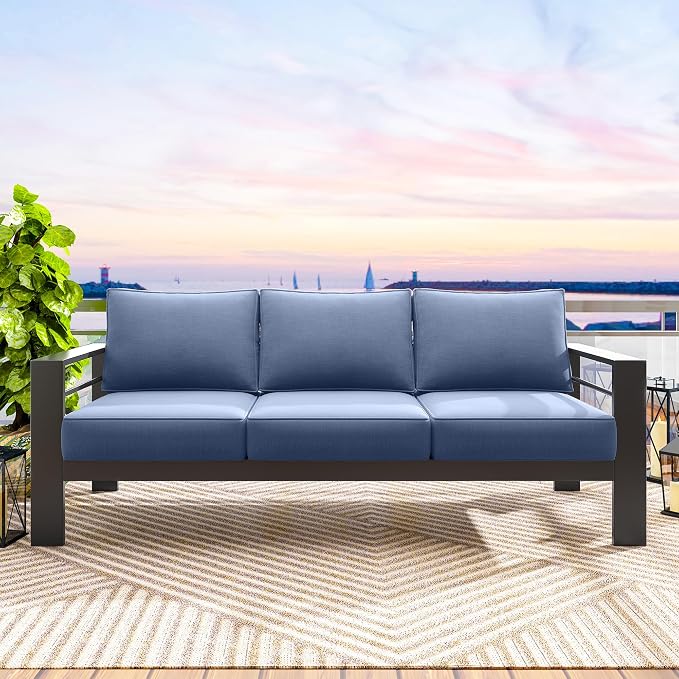 Solaste Aluminum Outdoor Couch, 3-Seat Metal Outdoor Sofa - Image 6