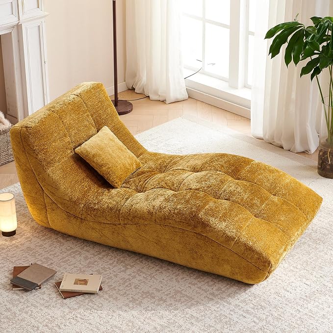 Chaise Lounge Chair with Curved Back, Modern Upholstered Recliner Sofa by Unknown