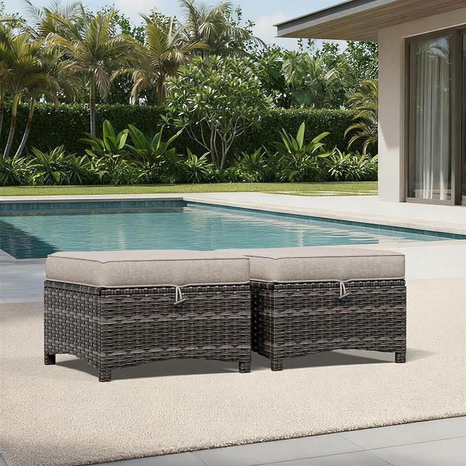 Joyside Outdoor Ottoman Set of 2, Patio Large Ottoman Foot Rest - Image 2