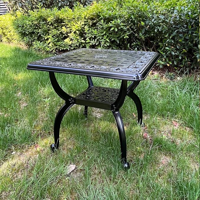 21" Cast Aluminum Outdoor Side Table, Small Patio Table, Outdoor Coffee Tables - Image 5