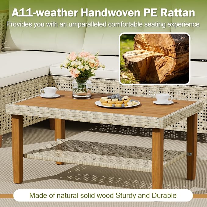 Devoko Patio Furniture Set 3 Piece Outdoor Sectional Sofa Hollow Rattan Patio - Image 4