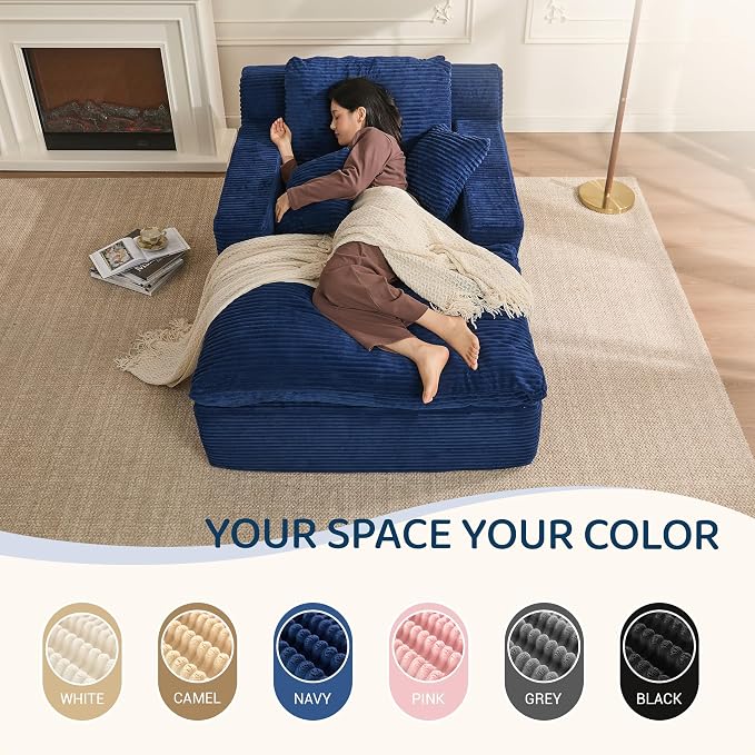 63" Chaise Lounge Chair Indoor, Set of Convertible Sleeper Sofa Couch - Image 3